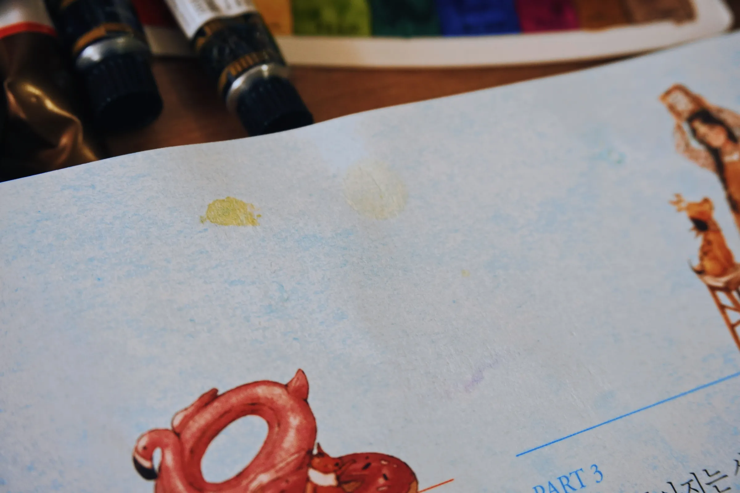 The page warped a bit. It was hard to lift colors too. I will find the right balance. I just have to keep on going.