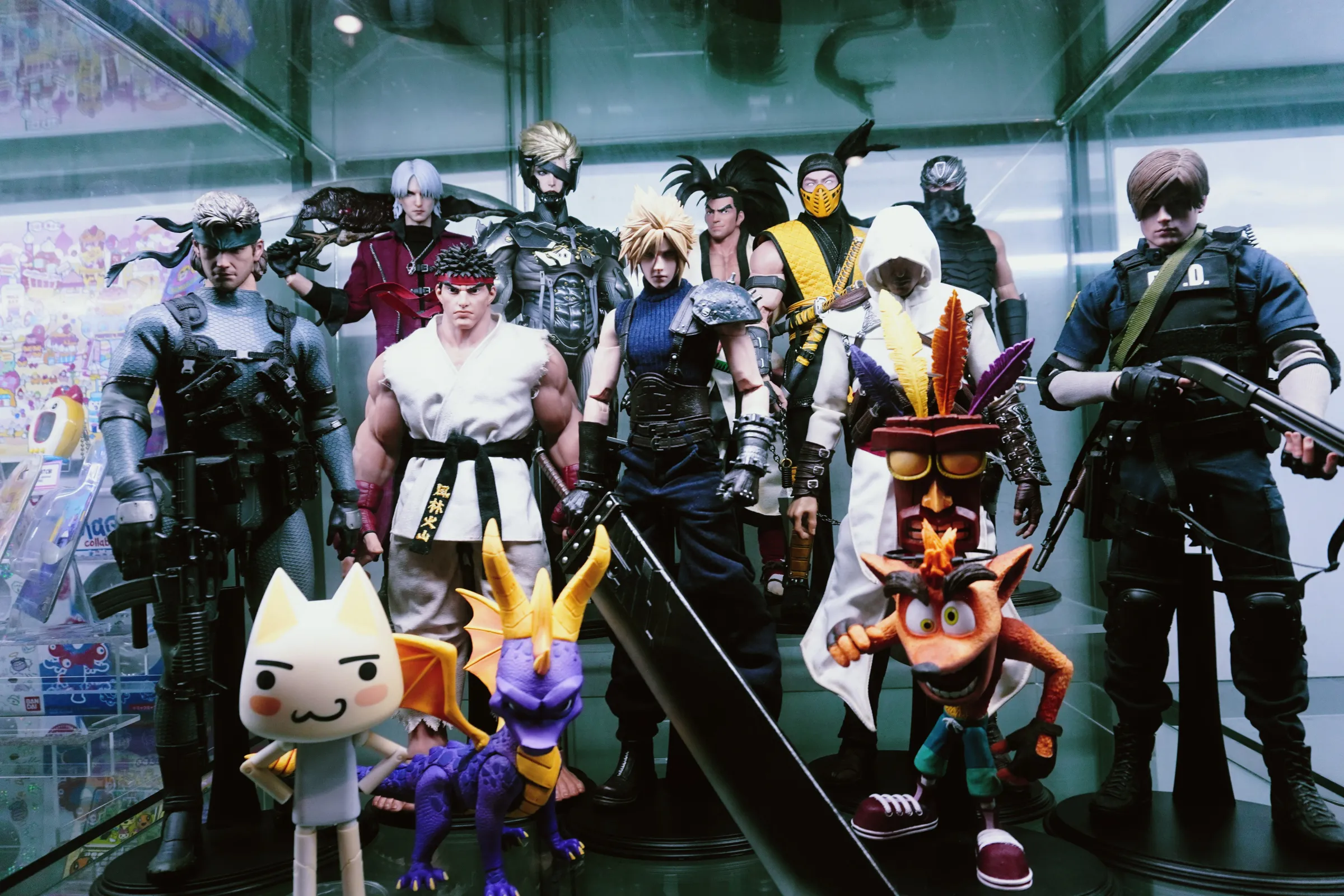 Classic games, including Metal Gear, Street Fighter, Final Fantasy, and Crash Bandicoot